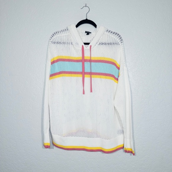 New Torrid White Stripe Pointelle Open Knit Boxy‎ Hoodie Sweater Size 2X - Picture 2 of 9